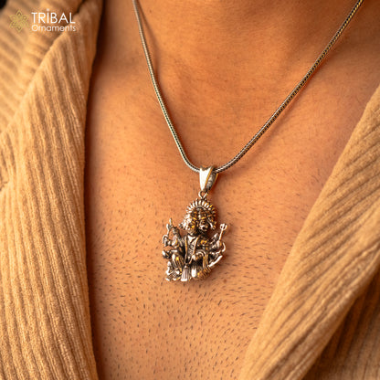 Vintage 925 sterling silver Panchmukhi Hanuman pendant, unisex handmade jewelry with intricate tribal design and personalized style.