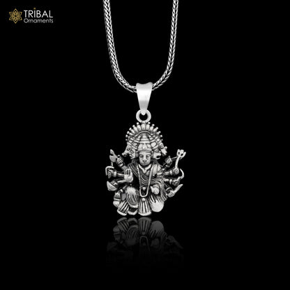 Vintage handmade 925 silver Panchmukhi Hanuman pendant, stylish unisex jewelry with intricate design and personalized touch.