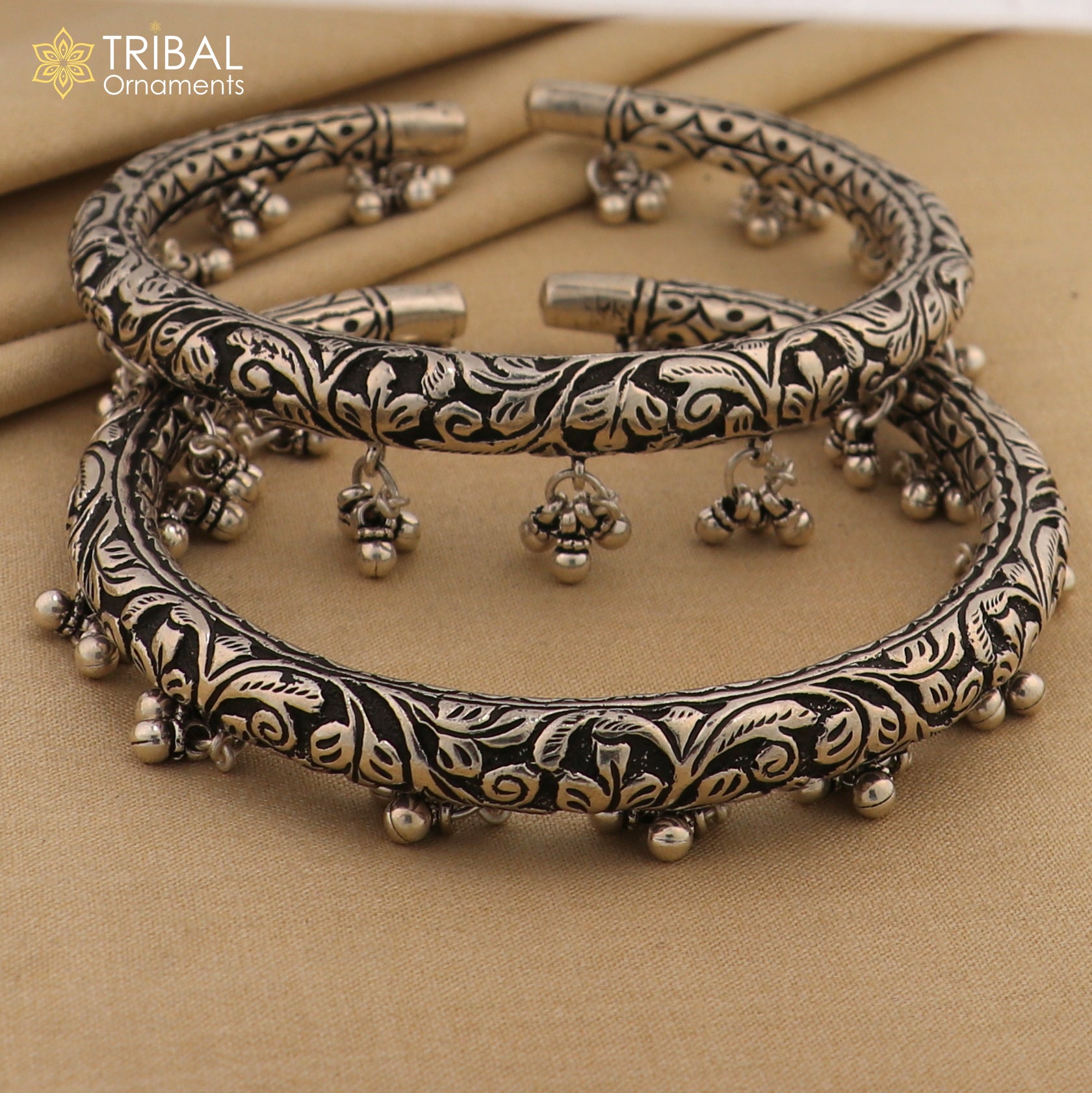 925 pure silver Vintage design chitai work oxidized foot kada ankle bracelet tribal ethnic silver jewelry nsfk109 - TRIBAL ORNAMENTS