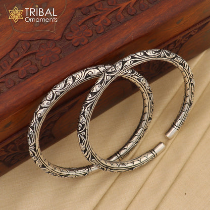Sterling silver tribal ankle bracelet with vintage design, handmade, stylish foot kada jewelry from TRIBAL ORNAMENTS.