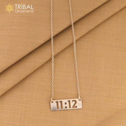 Lightweight 925 sterling silver personalized pendant with chain, unisex jewelry set by TRIBAL ORNAMENTS, featuring tribal-inspired design.