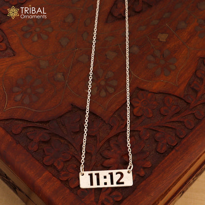 Lightweight 925 sterling silver personalized pendant with chain, unisex jewelry set by Tribal Ornaments.