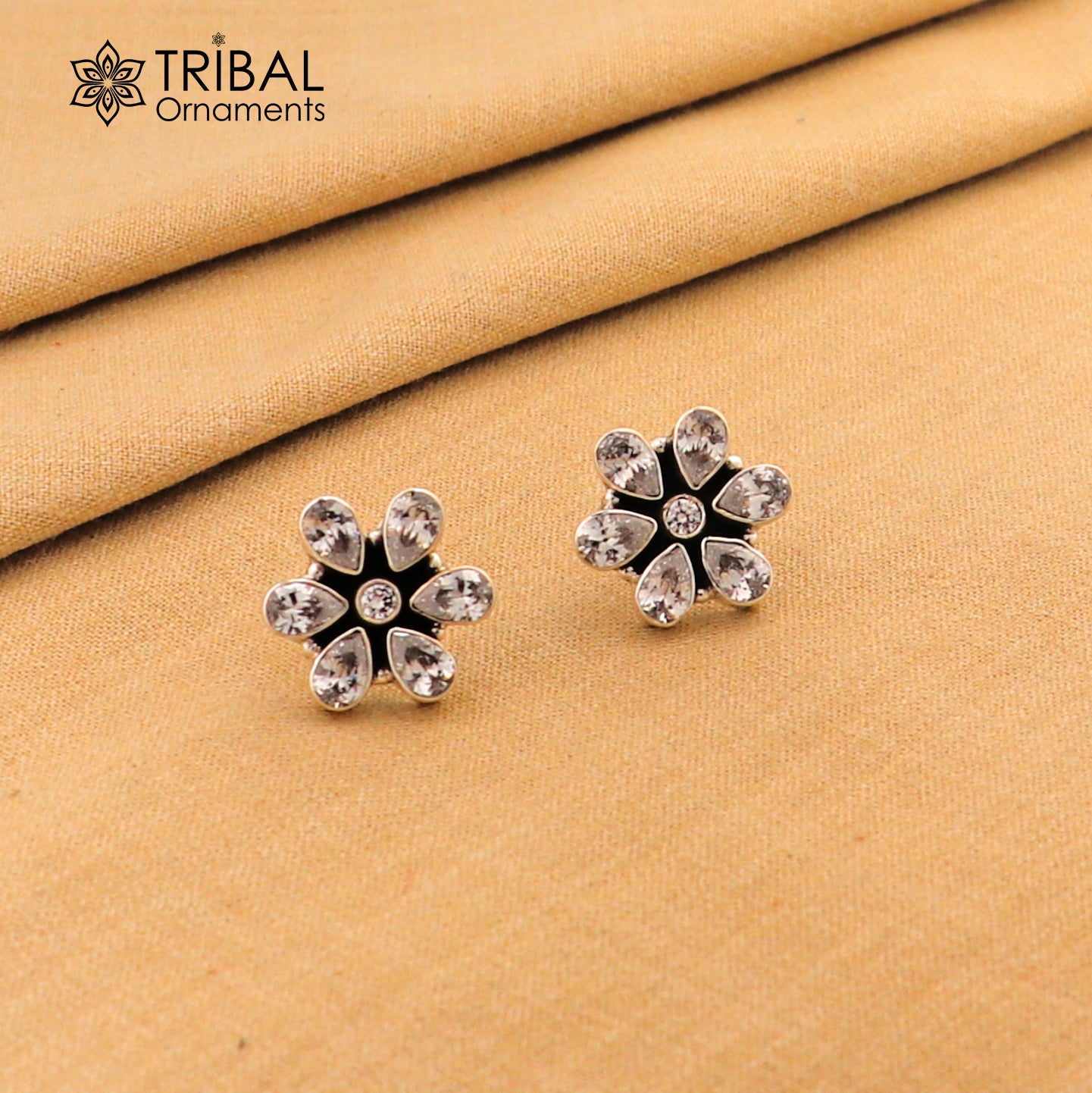 925 sterling silver cz cut stone floral charm necklace set stylish jewelry set738 - TRIBAL ORNAMENTS