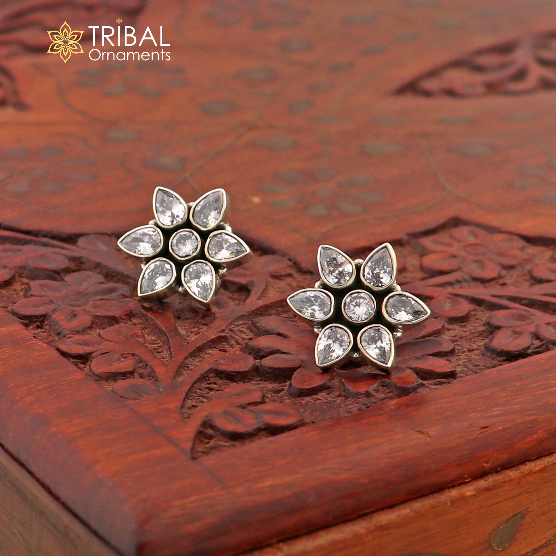 925 sterling silver cz cut stone floral charm necklace set  stylish jewelry set739 - TRIBAL ORNAMENTS