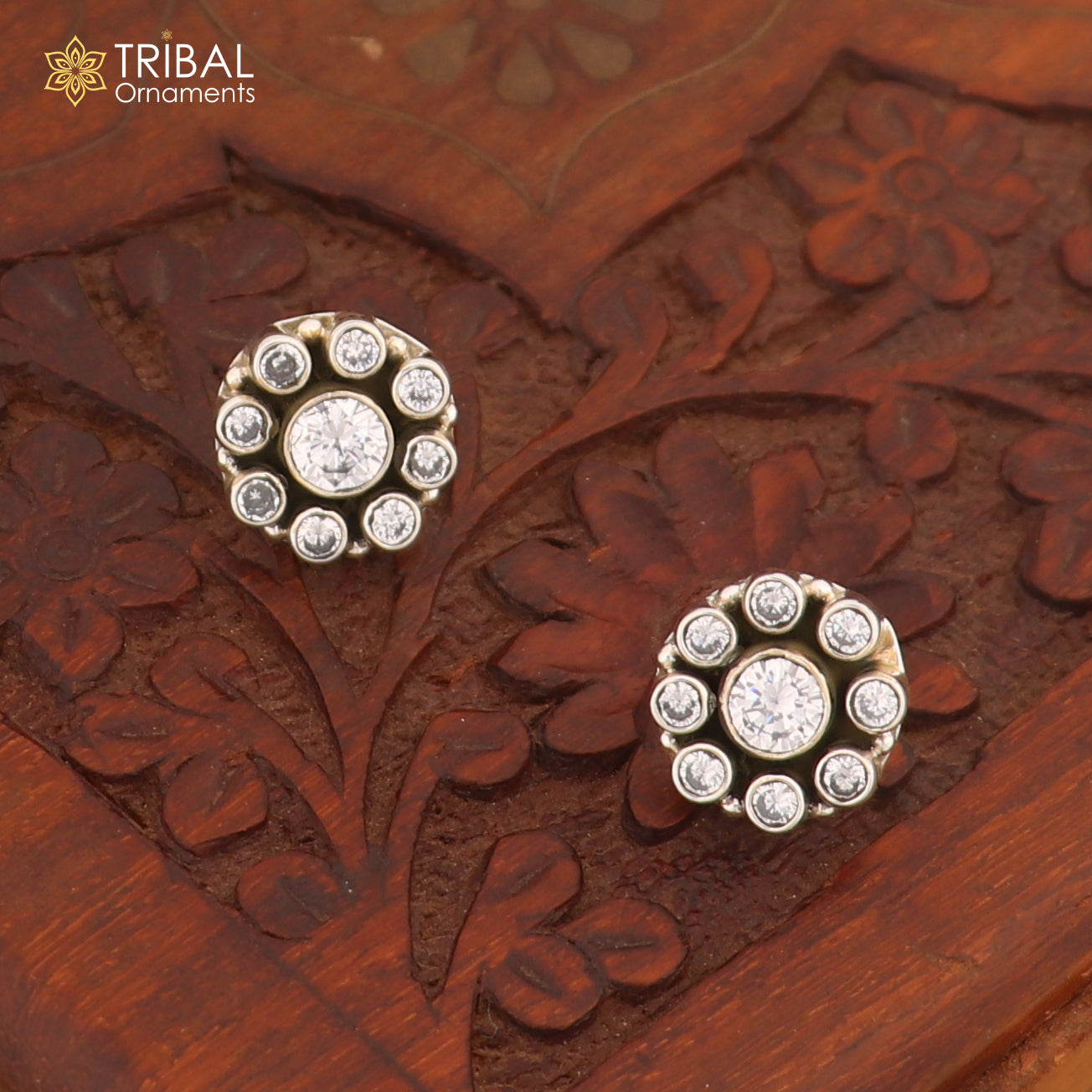 925 sterling silver cz cut stone floral charm necklace set stylish jewelry set742 - TRIBAL ORNAMENTS