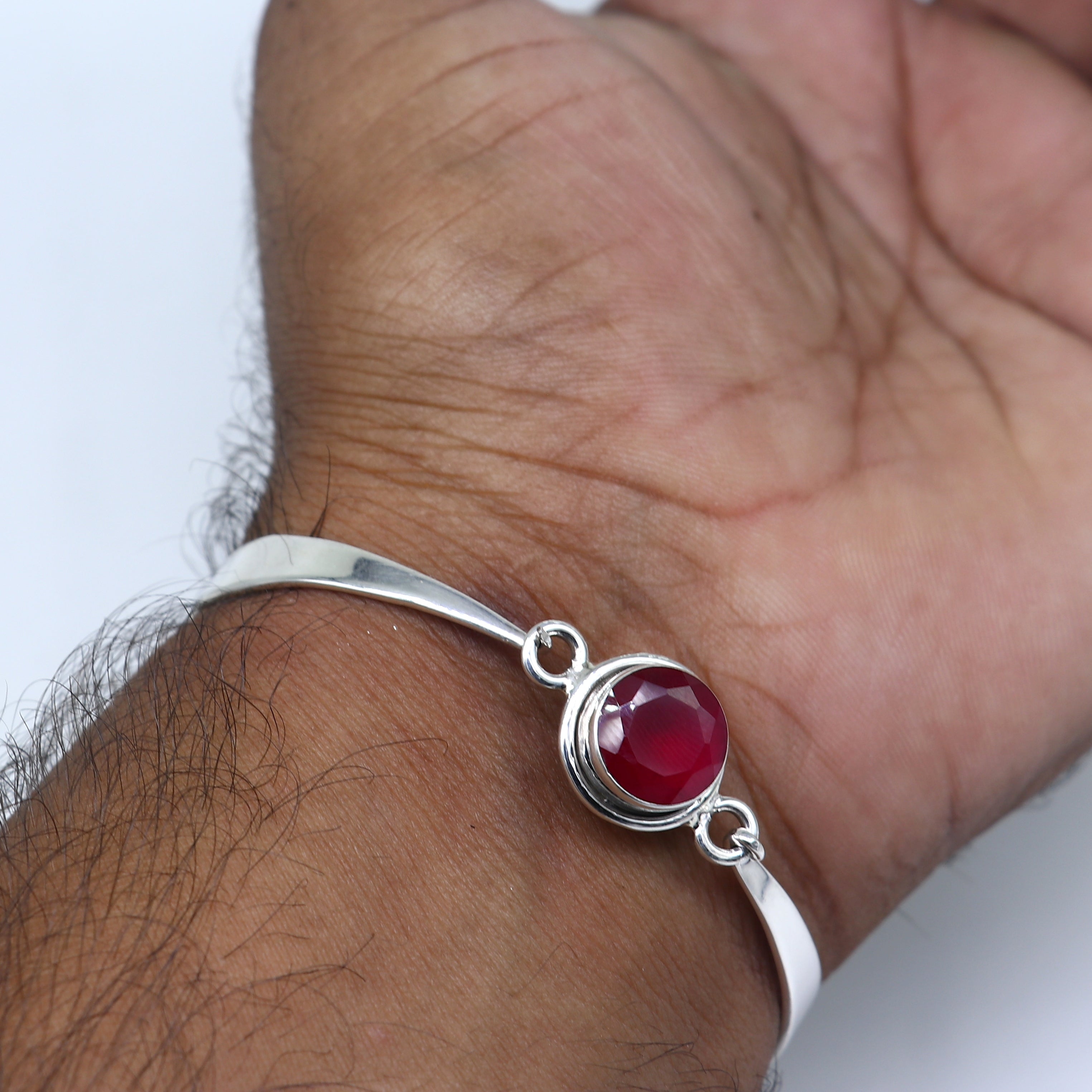 925 sterling silver red Stone stylish kada bangle bracelet tribal