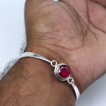 925 sterling silver tribal kada bangle bracelet with red stone accents, stylish tribal jewelry by TRIBAL ORNAMENTS.