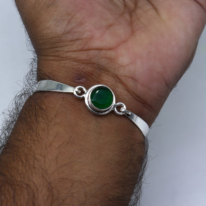 925 sterling silver kada bangle bracelet with red stone, stylish tribal jewelry by TRIBAL ORNAMENTS, intricate design and craftsmanship.