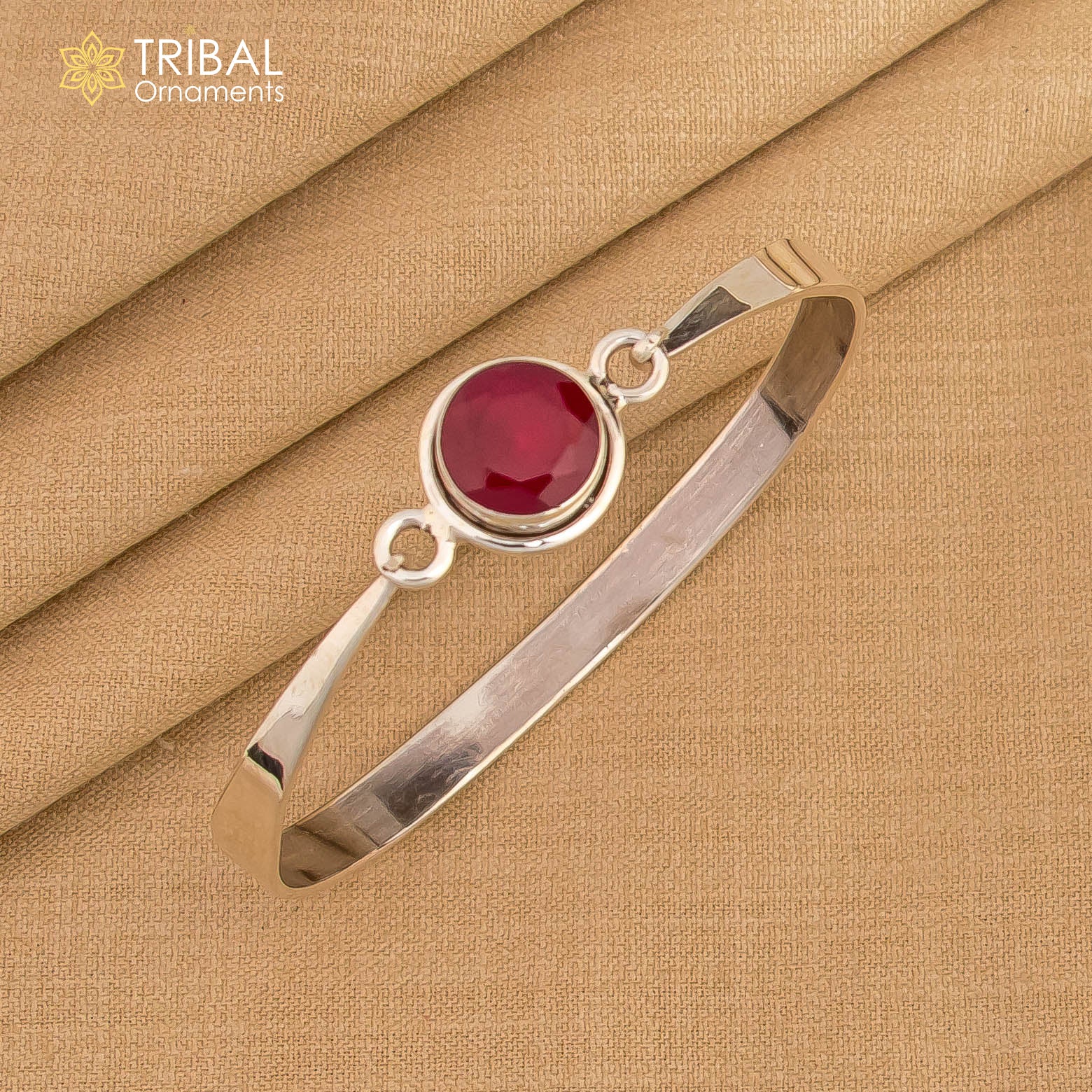 925 sterling silver red Stone stylish kada bangle bracelet tribal