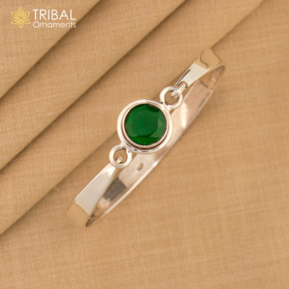 Sterling silver tribal kada bangle bracelet with red stone, stylish tribal jewelry by TRIBAL ORNAMENTS.