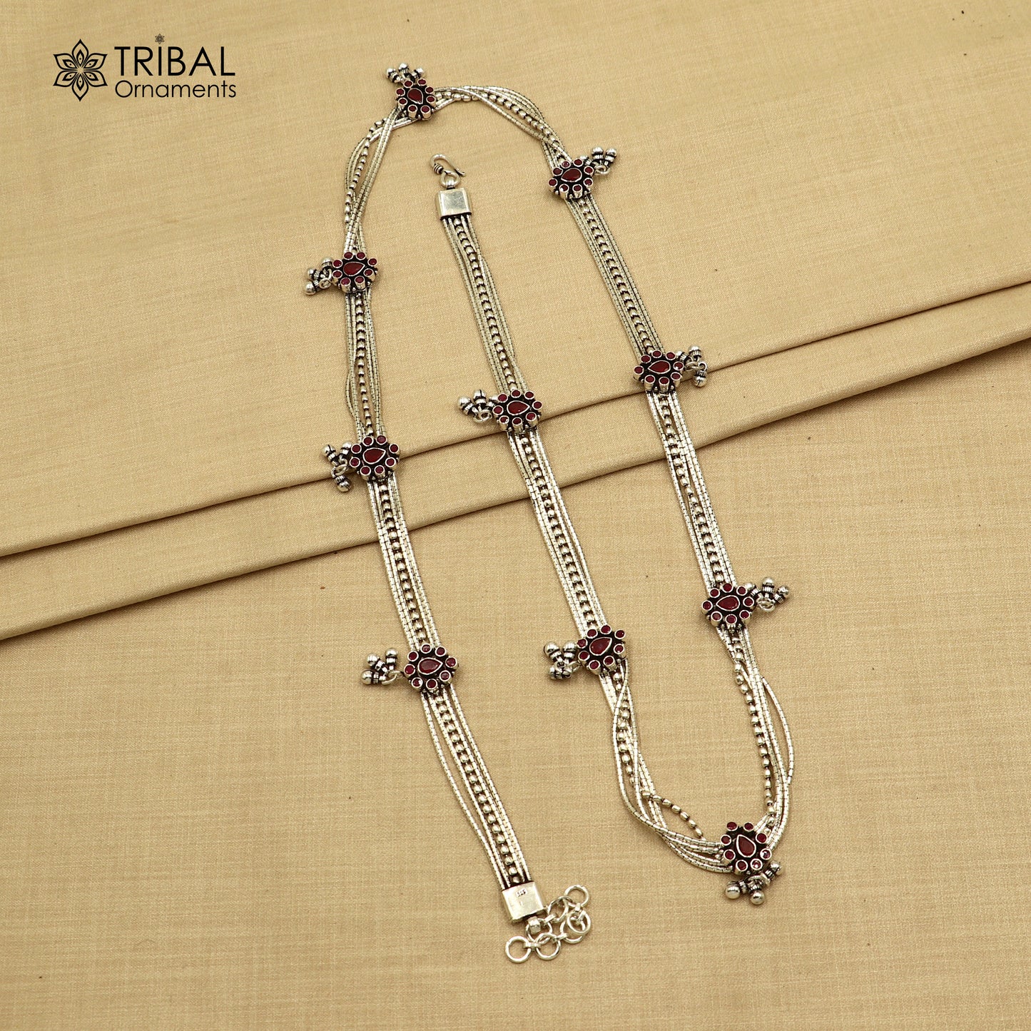 925 Sterling silver adjustable multiline vintage design belly chain waist ,Saree chain wch29 - TRIBAL ORNAMENTS