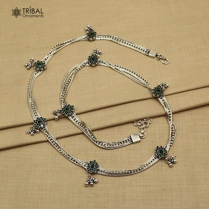 925 Sterling silver adjustable vintage belly chain with red stones, featuring a multiline design and waist or saree chain style.