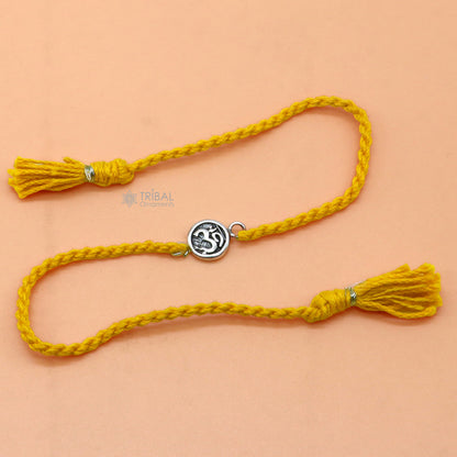 925 Sterling silver HINDU Mantra "Aum"/ OM design thread rakhi bracelet rk315
