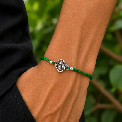 925 Sterling silver lord Ganesha "Aum"/ OM design thread rakhi bracelet rk312
