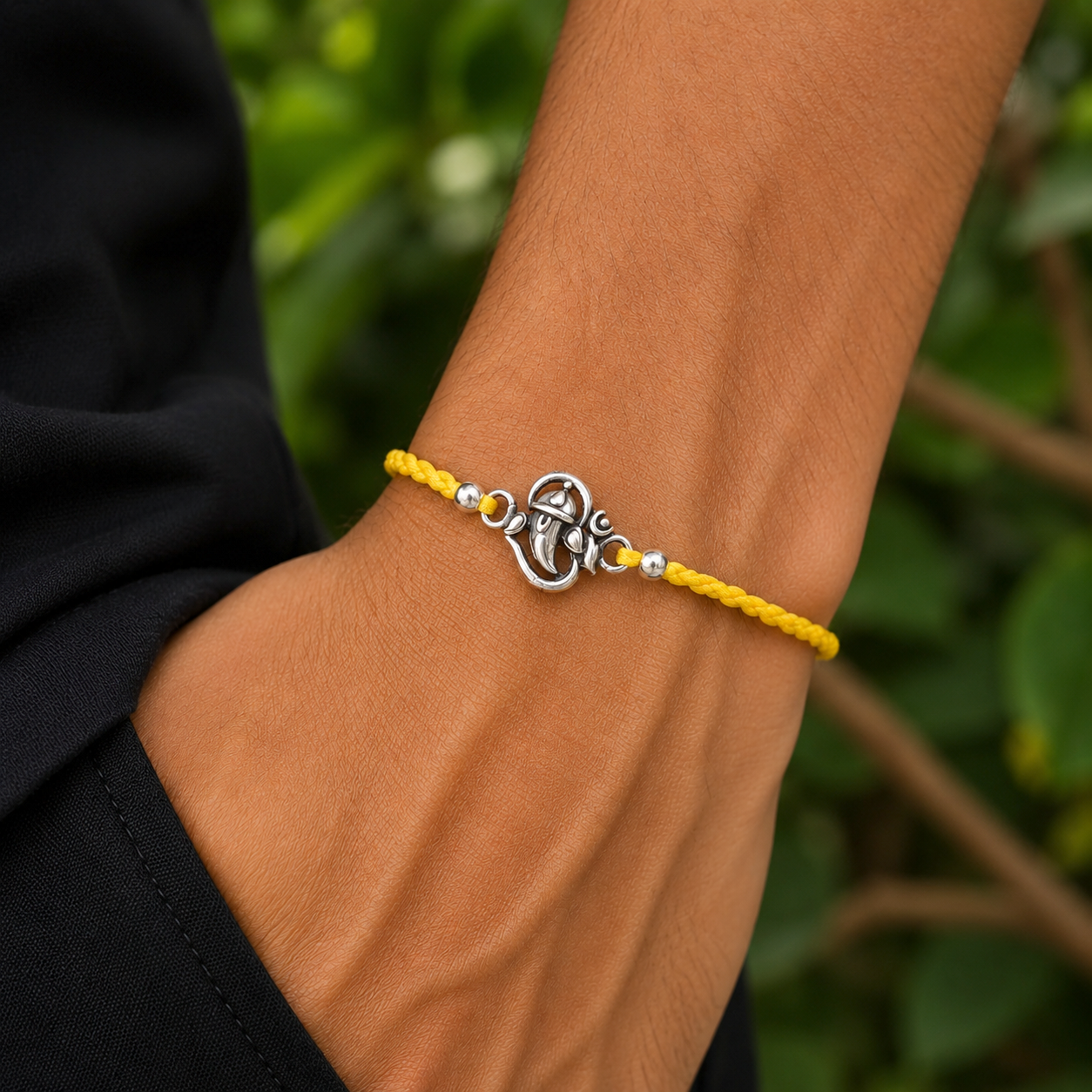 925 Sterling silver lord Ganesha "Aum"/ OM design thread rakhi bracelet rk312