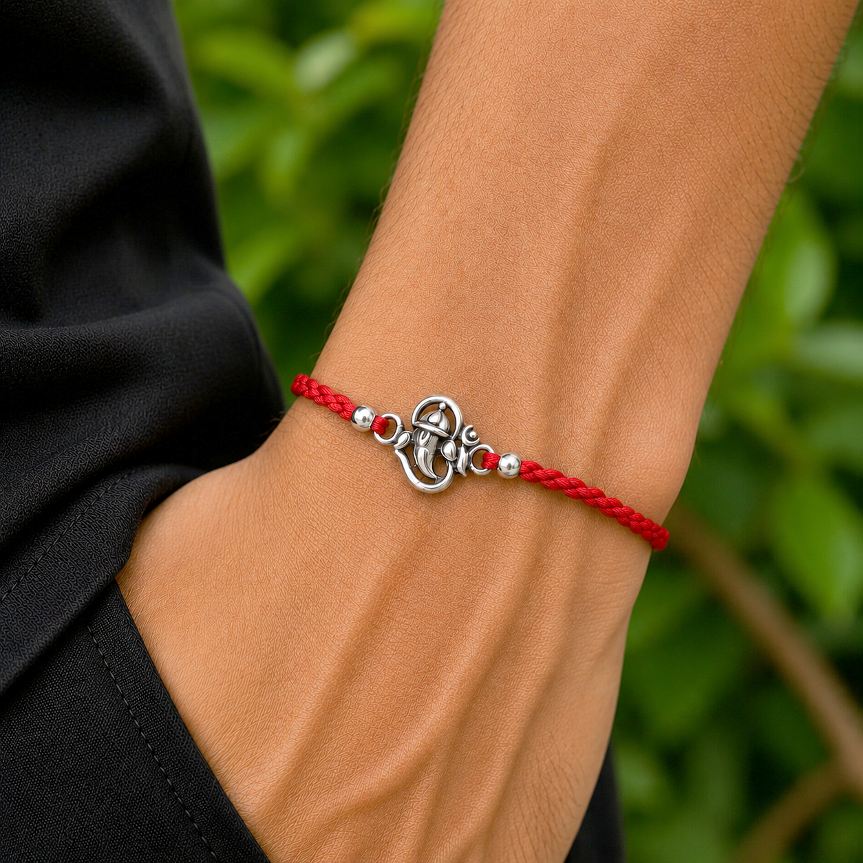 925 Sterling silver lord Ganesha "Aum"/ OM design thread rakhi bracelet rk312