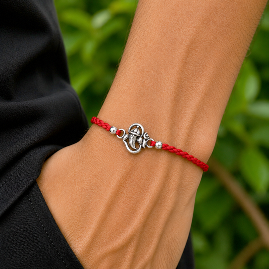 925 Sterling silver lord Ganesha "Aum"/ OM design thread rakhi bracelet rk312