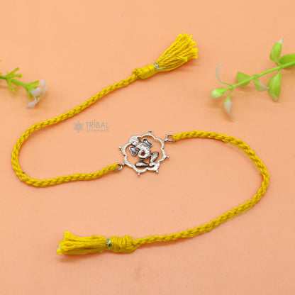 925 Sterling silver lord Ganesha thread rakhi bracelet rk310