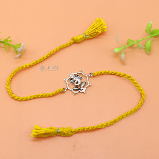 925 Sterling silver lord Ganesha thread rakhi bracelet rk310