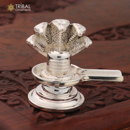 Shiny 925 sterling silver Lord Shiva Lingam from Tribal Ornaments, ideal for home temple worship and spiritual rituals.