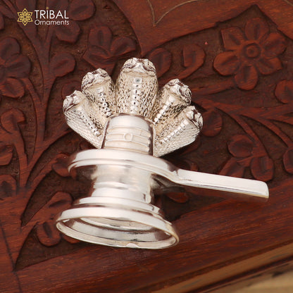 Shiny 925 sterling silver Lord Shiva Lingam from Tribal Ornaments, ideal for home temple worship and spiritual decor.