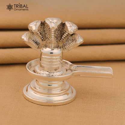 Shiny 925 sterling silver Lord Shiva Lingam from Tribal Ornaments, designed for home temple worship and divine spiritual rituals.