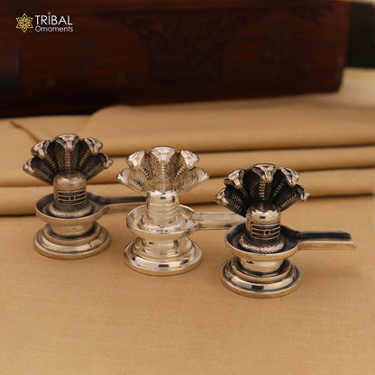 Shiny 925 sterling silver Lord Shiva Lingam from Tribal Ornaments, ideal for home temple worship and spiritual rituals.