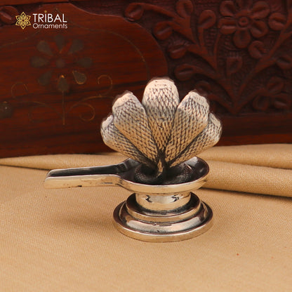 Shiny 925 sterling silver Lord Shiva Lingam from Tribal Ornaments, ideal for home temple worship and spiritual decor.