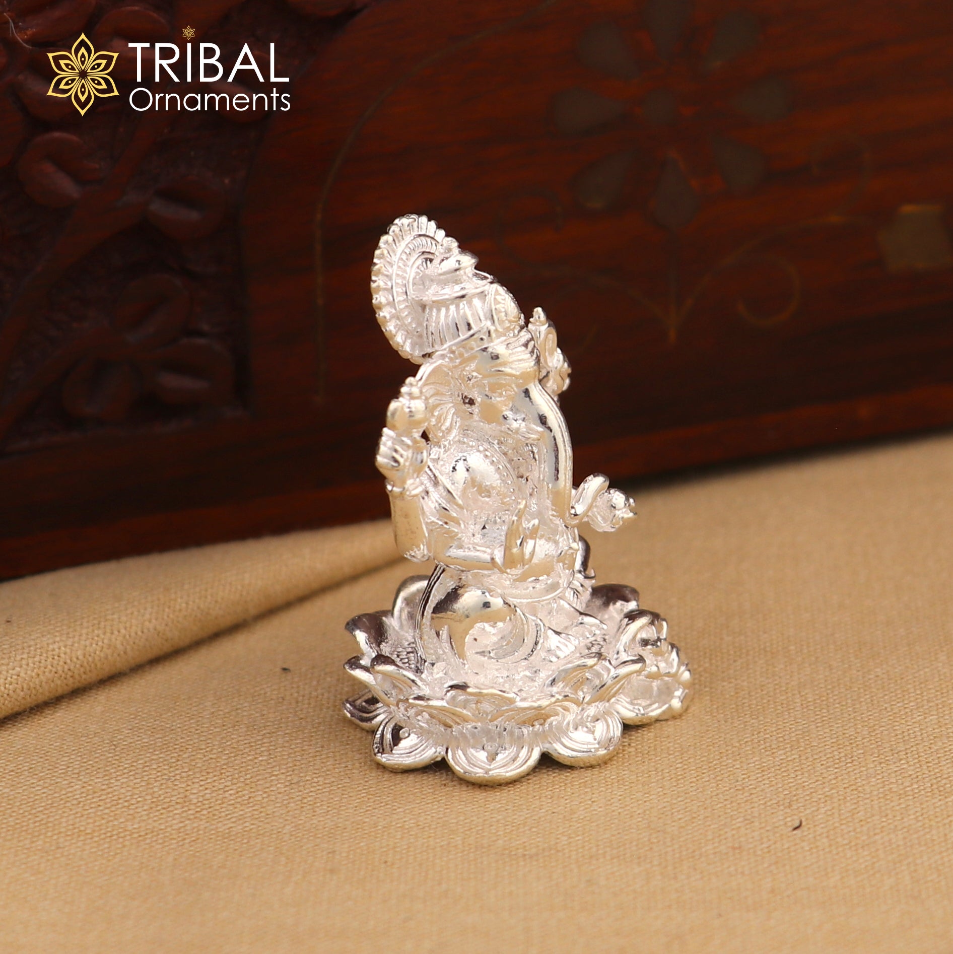 925 Sterling silver God Ganesha with laxmi ji Murti Statue figurine, puja articles art833 - TRIBAL ORNAMENTS