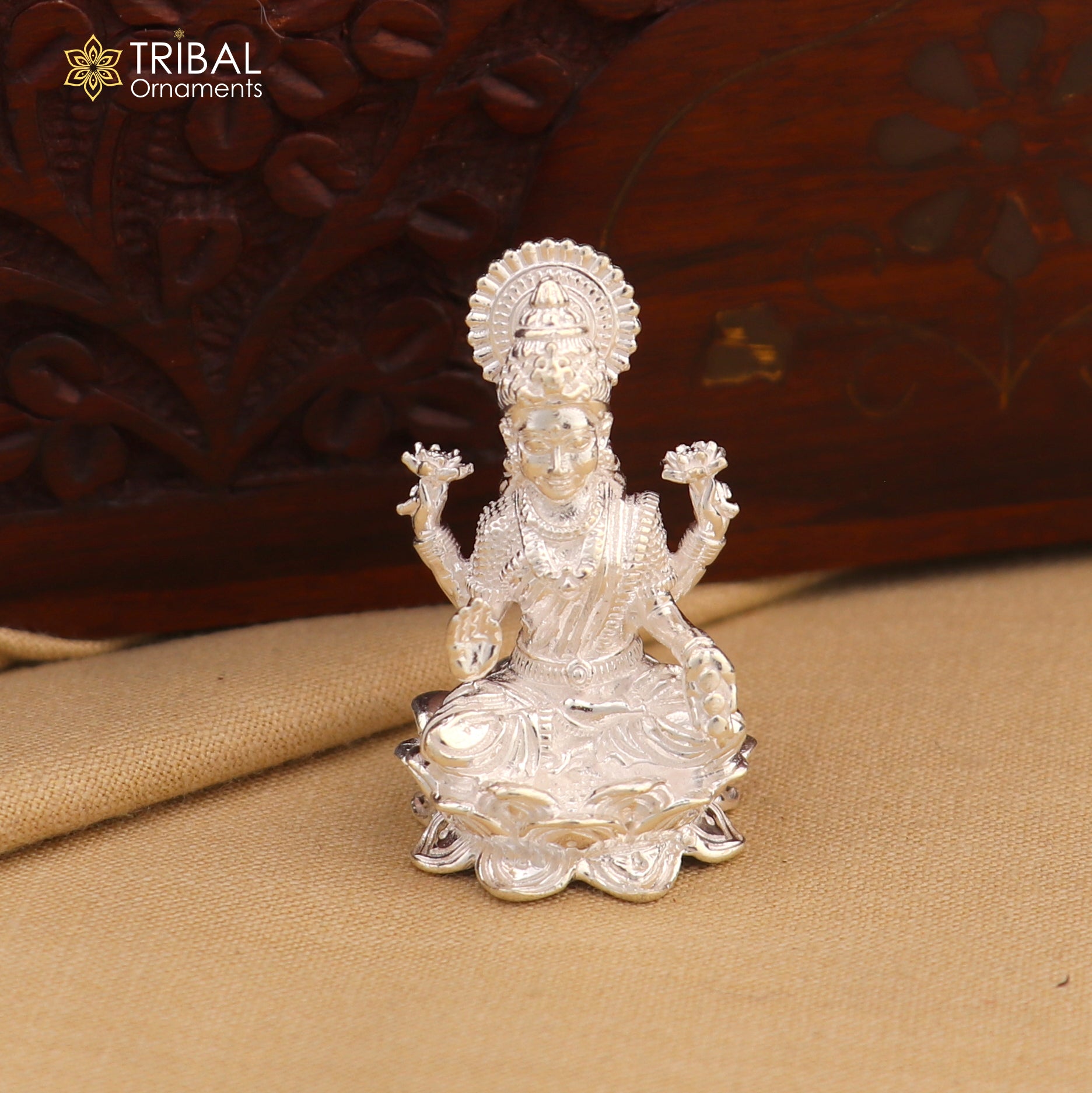 925 Sterling silver God Ganesha with laxmi ji Murti Statue figurine, puja articles art833 - TRIBAL ORNAMENTS