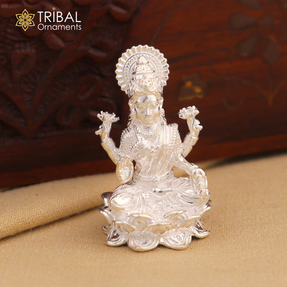 925 Sterling silver Ganesha with Laxmi Ji Murti statue, artistic Hindu puja figurine by TRIBAL ORNAMENTS.