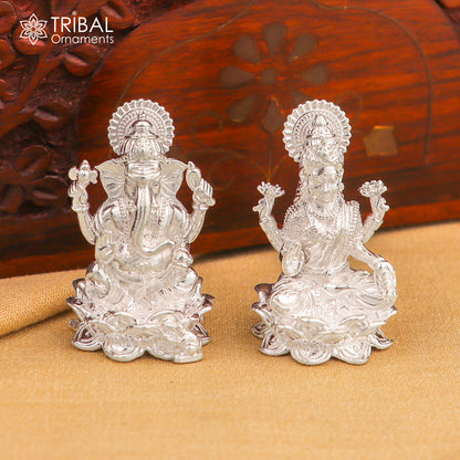 925 Sterling silver Ganesha with Laxmi Ji Murti figurine, Hindu puja statue, detailed tribal ornament silver art by TRIBAL ORNAMENTS