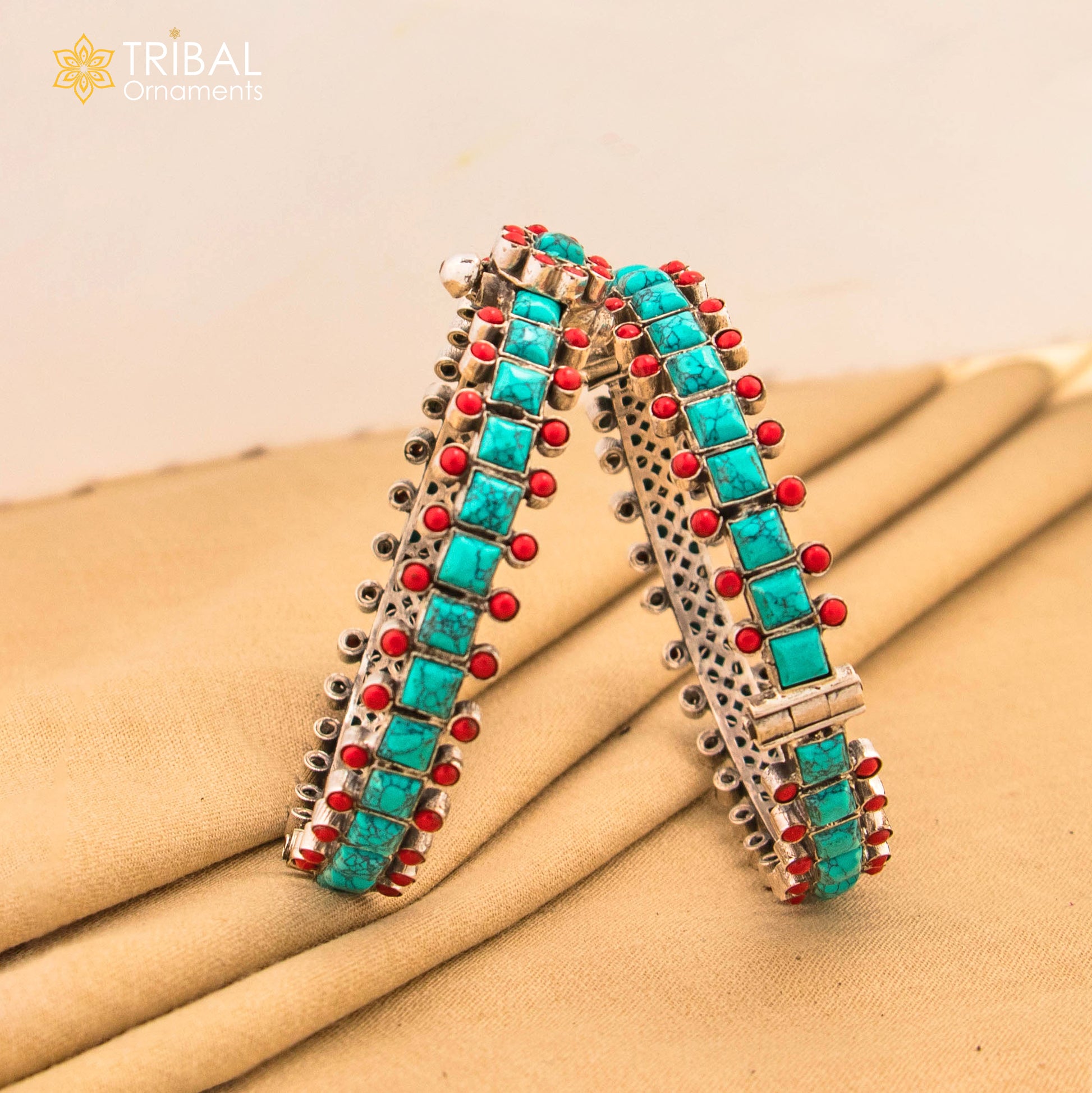 925 sterling silver customized design  turquoise stone bangle bracelet with unique closure vintage tribal jewelry nsk817 - TRIBAL ORNAMENTS