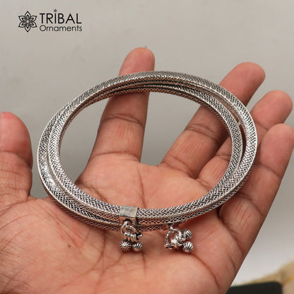 5 mm 925 sterling silver vintage ethnic design customized foot ankle kada bracelet with hanging drops  belly dance jewelry nsfk149 - TRIBAL ORNAMENTS
