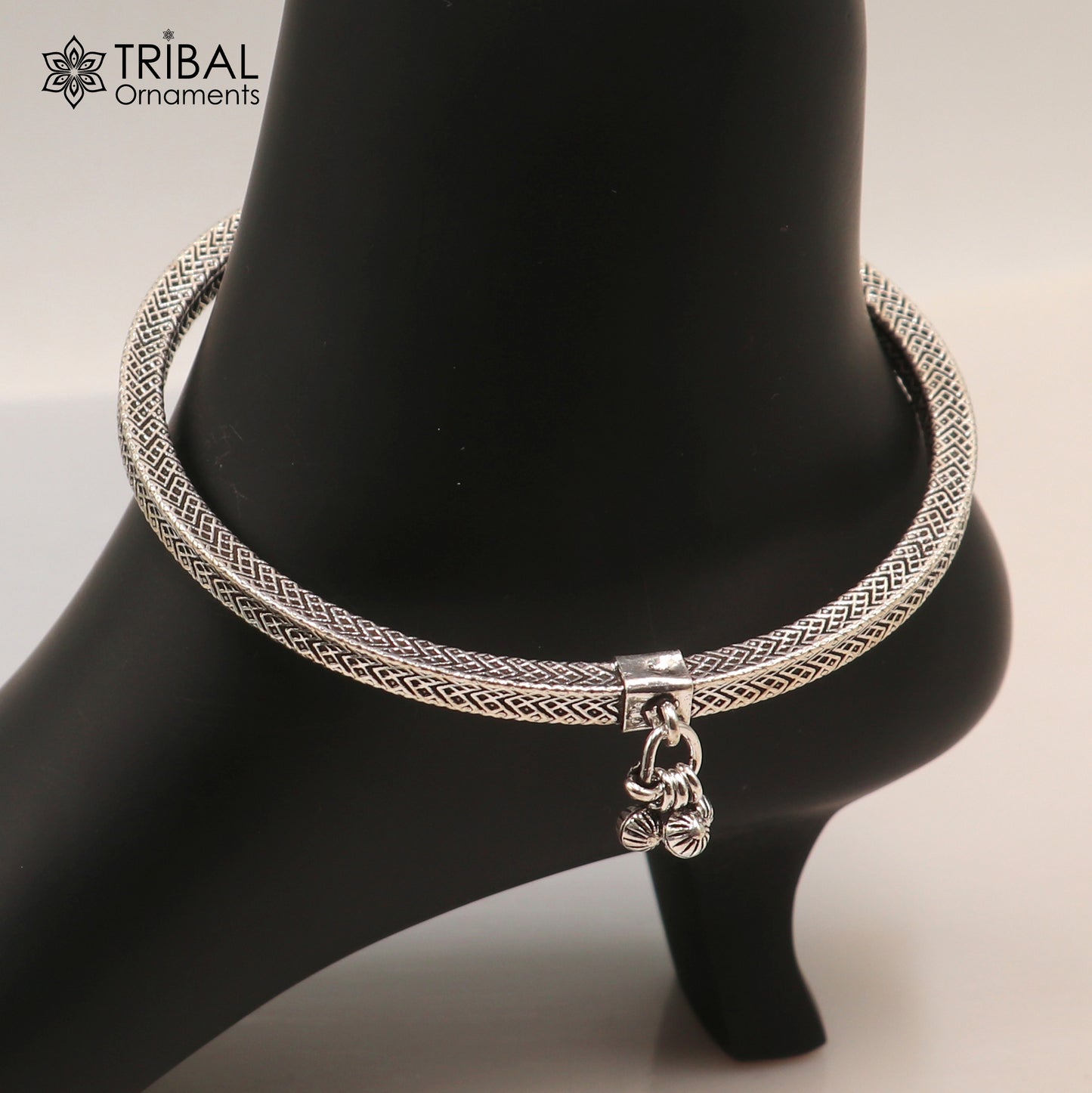 5 mm 925 sterling silver vintage ethnic design customized foot ankle kada bracelet with hanging drops  belly dance jewelry nsfk149 - TRIBAL ORNAMENTS