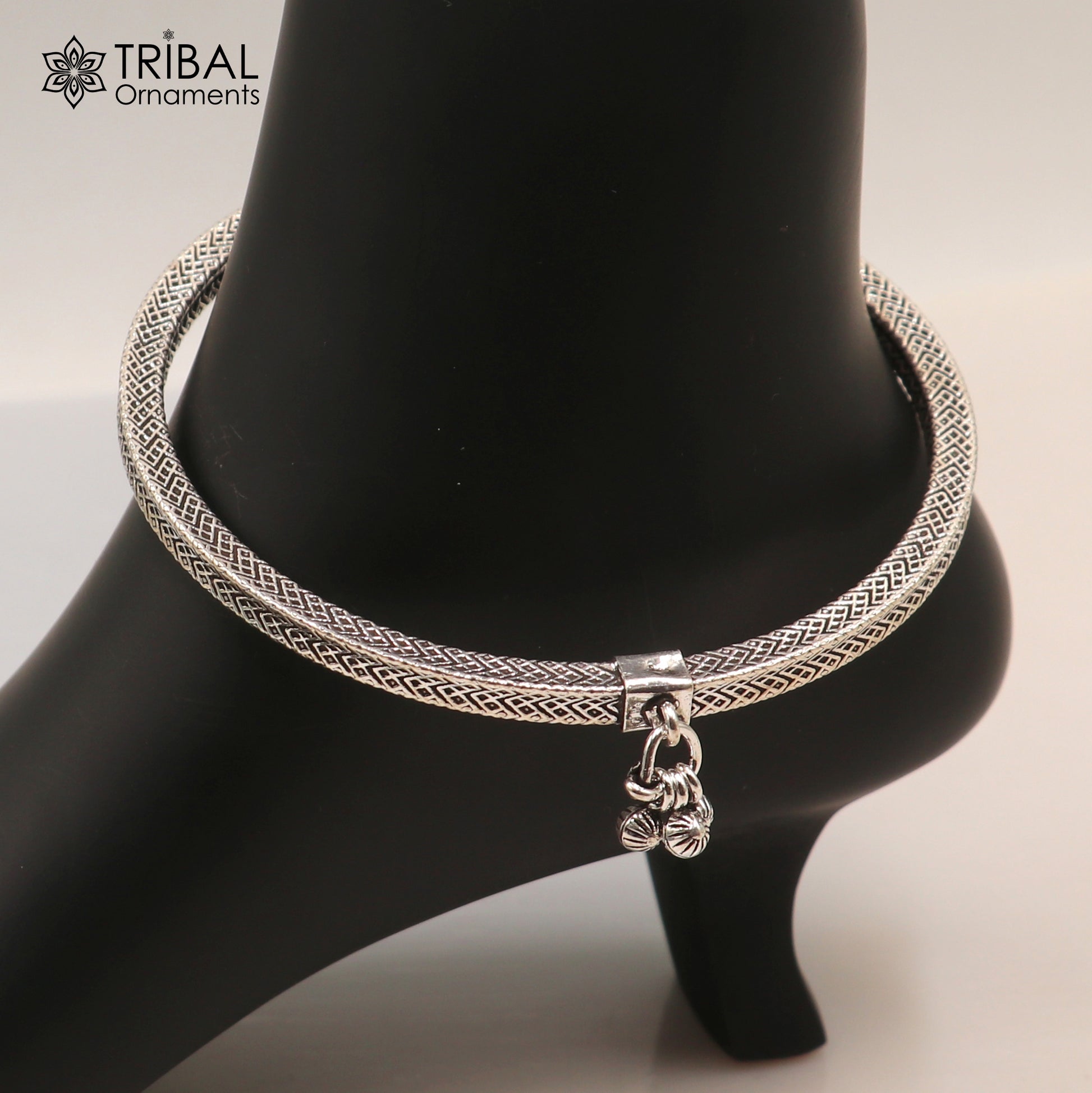 5 mm 925 sterling silver vintage ethnic design customized foot ankle kada bracelet with hanging drops  belly dance jewelry nsfk149 - TRIBAL ORNAMENTS