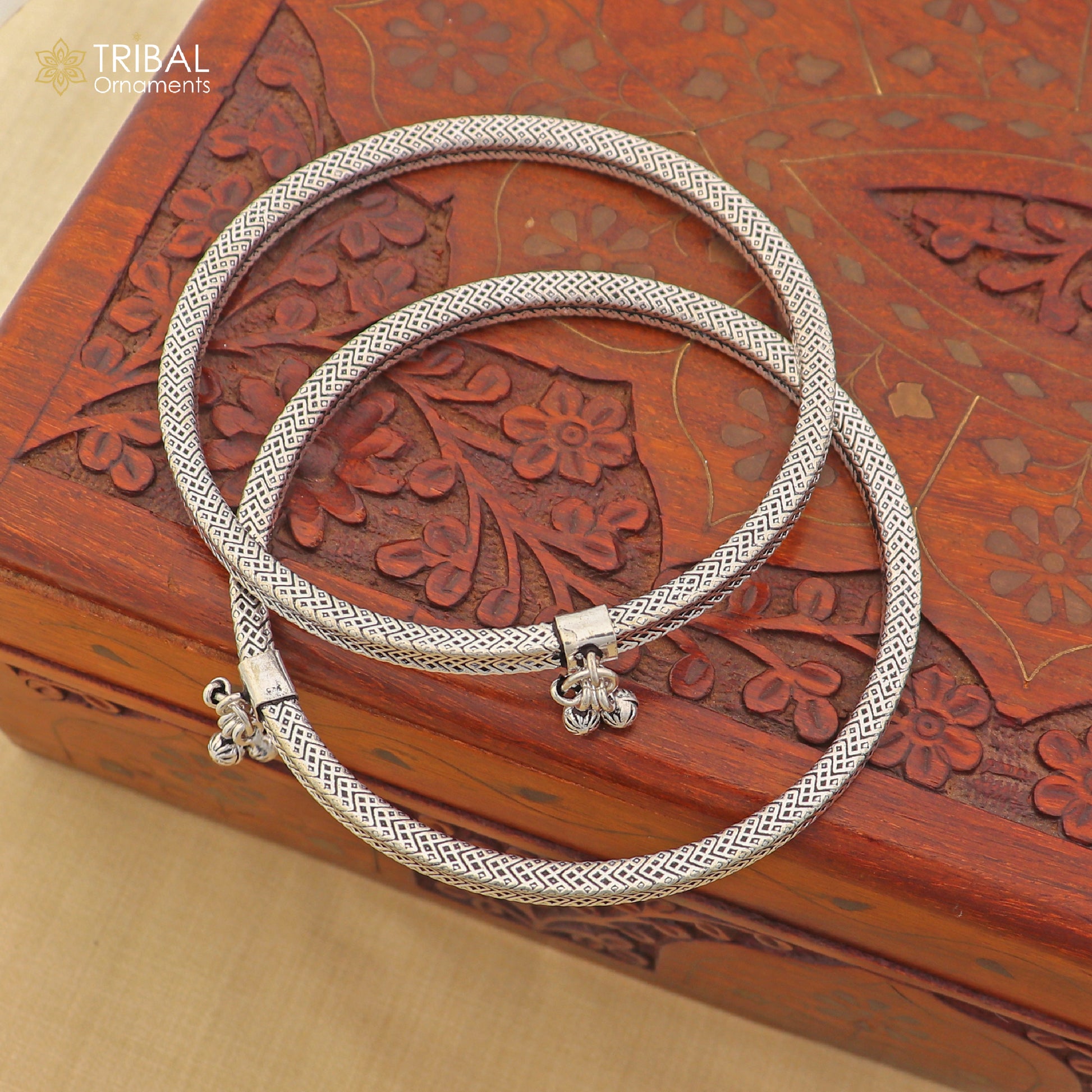 5 mm 925 sterling silver vintage ethnic design customized foot ankle kada bracelet with hanging drops  belly dance jewelry nsfk149 - TRIBAL ORNAMENTS