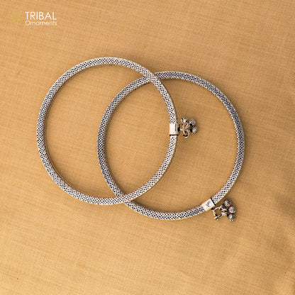 5 mm 925 sterling silver vintage ethnic design customized foot ankle kada bracelet with hanging drops  belly dance jewelry nsfk149 - TRIBAL ORNAMENTS