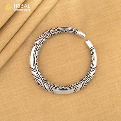 925 Sterling silver chitai work bangle bracelet by TRIBAL ORNAMENTS, unisex customized jewelry with intricate design and personalized details.