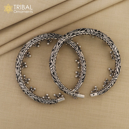925 sterling silver chitai work fabulous handcrafted customized work vintage foot bracelet kada nsfk49 - TRIBAL ORNAMENTS