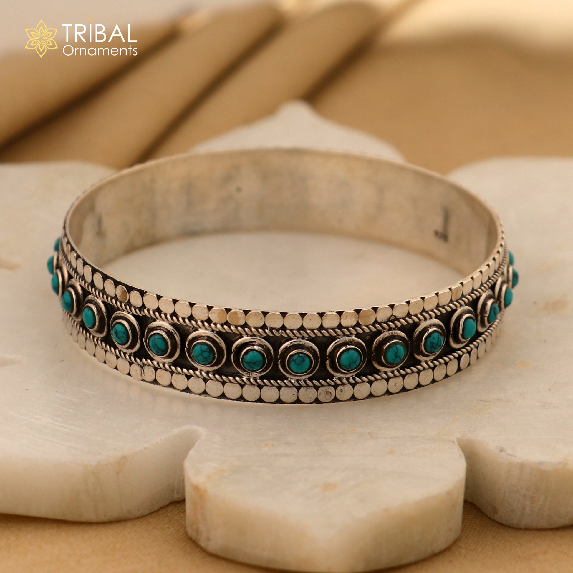 925 sterling silver customized vintage design turquoise stone bangle bracelet kada ethnic jewelry nba337 - TRIBAL ORNAMENTS