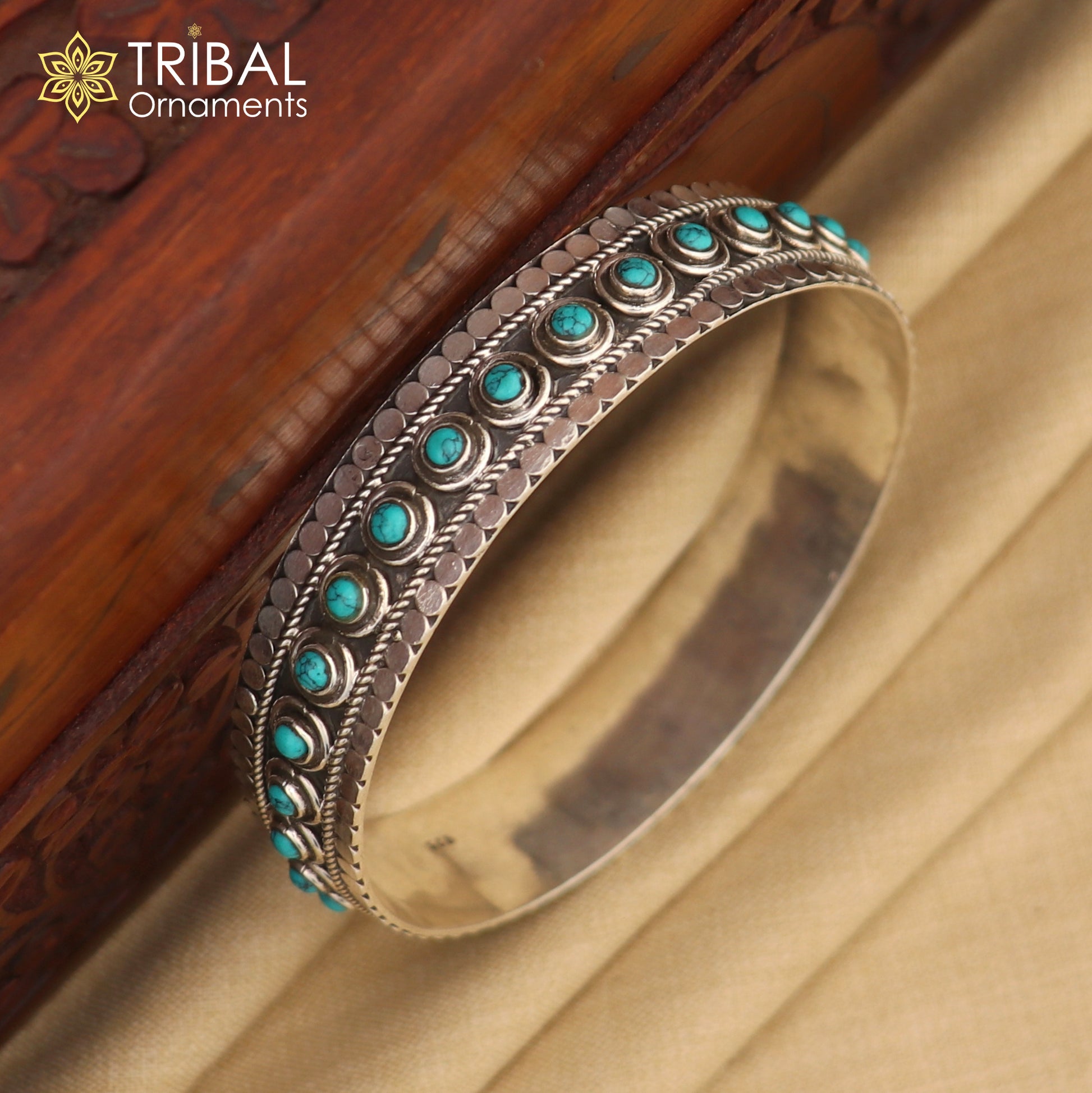 925 sterling silver customized vintage design turquoise stone bangle bracelet kada ethnic jewelry nba337 - TRIBAL ORNAMENTS