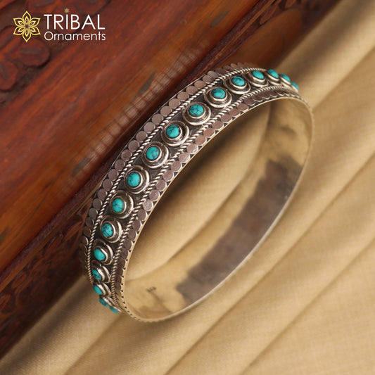 925 sterling silver customized vintage design turquoise stone bangle bracelet kada ethnic jewelry nba337 - TRIBAL ORNAMENTS