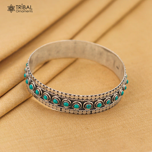 925 sterling silver customized vintage design turquoise stone bangle bracelet kada ethnic jewelry nba337 - TRIBAL ORNAMENTS