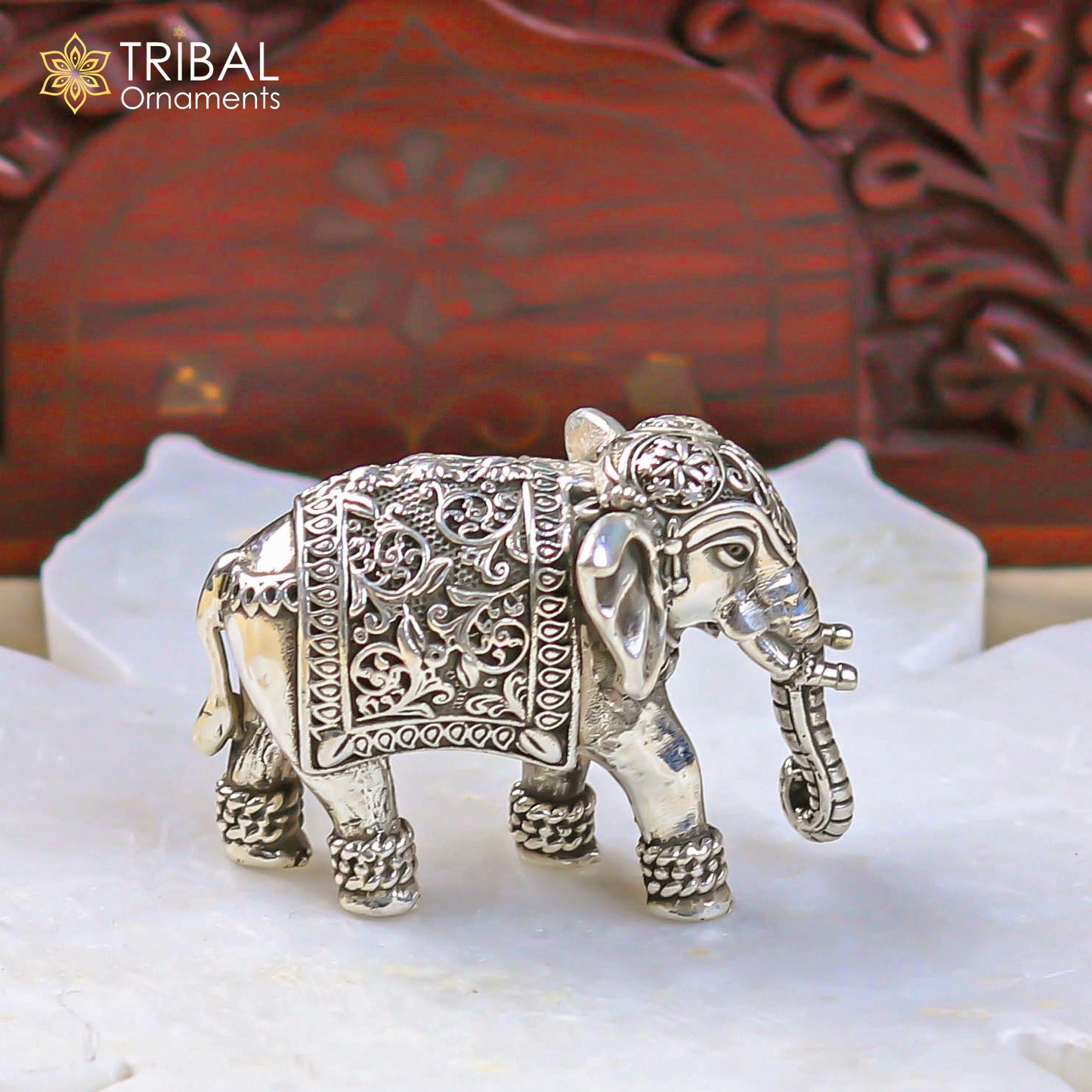 925 Sterling silver Kandrai work Nakshi/ chitai design customized Elephant statue, puja article figurine, décor Diwali puja articles su494 - TRIBAL ORNAMENTS