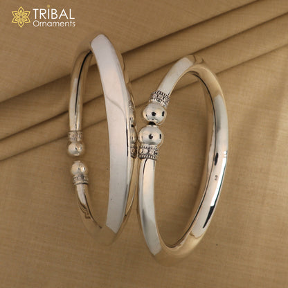 Sterling silver foot bracelet ankle kada with shiny, plain design, unisex jewelry by Tribal Ornaments.