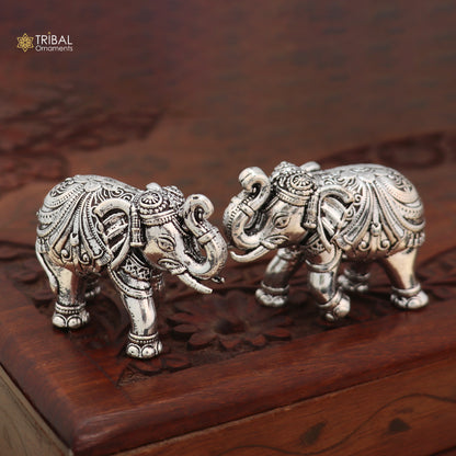925 Sterling silver vintage design baby elephant statue or sculpture, puja article for home art849 - TRIBAL ORNAMENTS