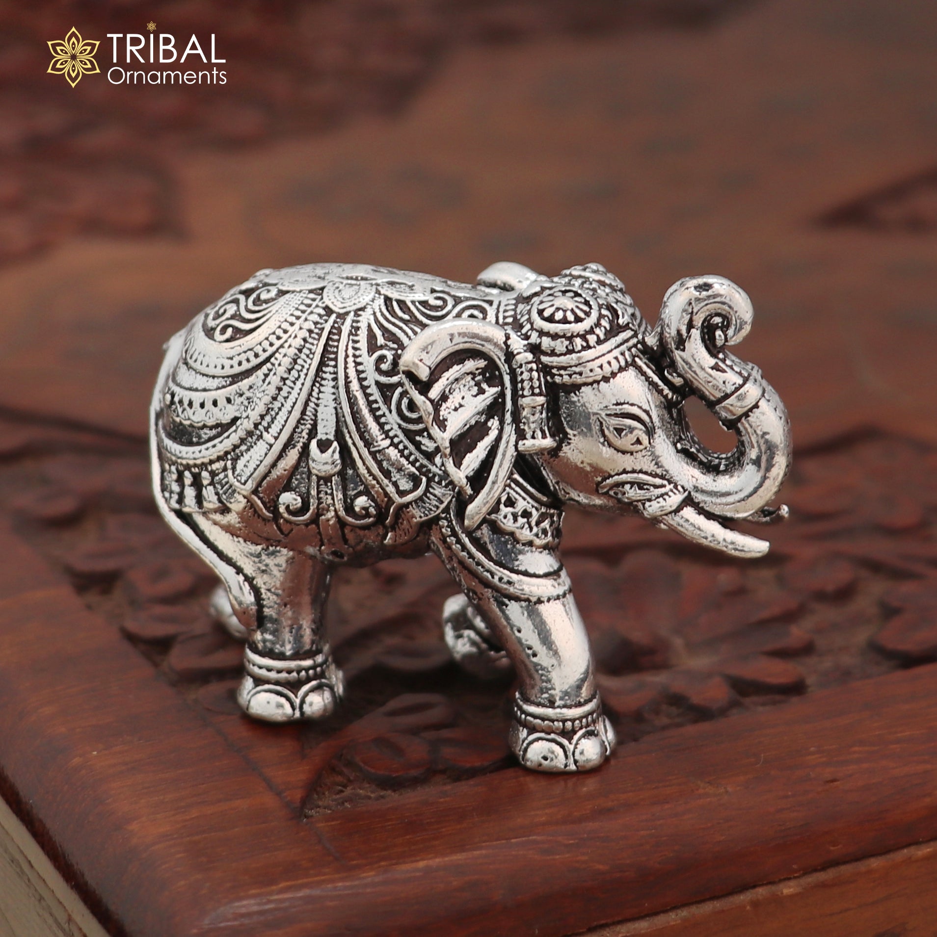 925 Sterling silver vintage design baby elephant statue or sculpture, puja article for home art849 - TRIBAL ORNAMENTS