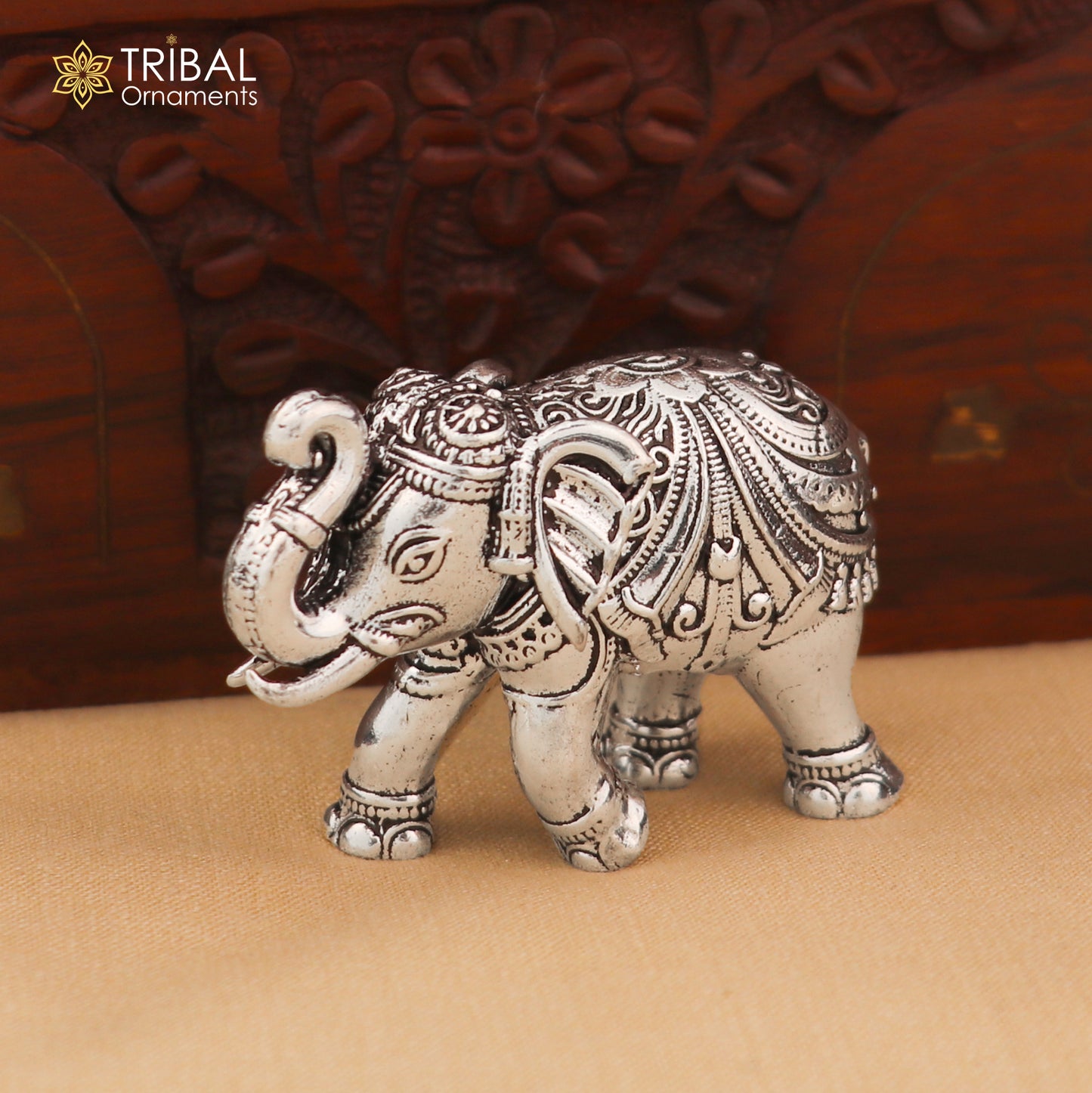925 Sterling silver vintage design baby elephant statue or sculpture, puja article for home art849 - TRIBAL ORNAMENTS