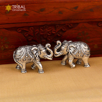 925 Sterling silver vintage design baby elephant statue or sculpture, puja article for home art849 - TRIBAL ORNAMENTS